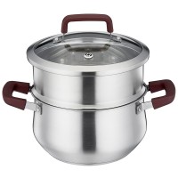 Stainless steel drum shaped casserole with steamer