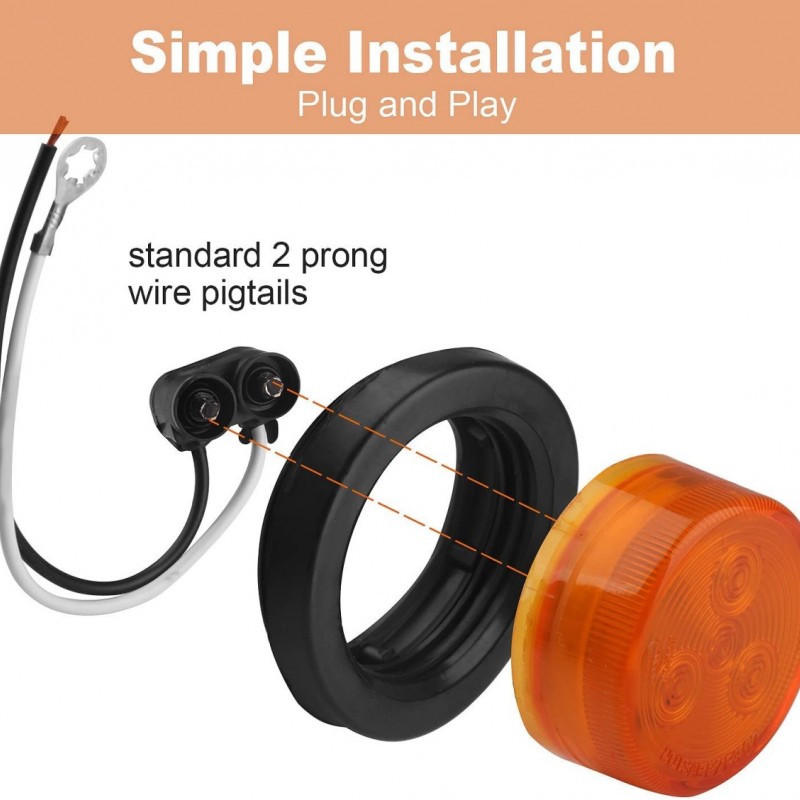2" Round Dark Amber Lens, Amber SMD led, Grommet mount  3SMD with Plug图3