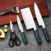 Wholesale Stainless Steel Green PP handle Sharp Chef knife utility fruit knife Peeler Scissor Kitche