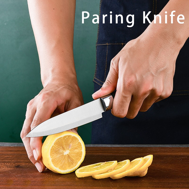 Wholesale Stainless Steel Green PP handle Sharp Chef knife utility fruit knife Peeler Scissor Kitche图4