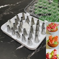Jianhong LFGB stainless steel Tips set for cake with storage box 26 metal decorating tips 2 couplers