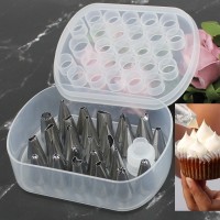 Jianhong LFGB stainless steel Tips set for cake with storage box 26 metal decorating tips 1 couplers