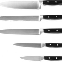 New Magnetic Knife Block Stainless Steel 5Pcs Black handle Kitchen Knife Set Laser Customize Magnet