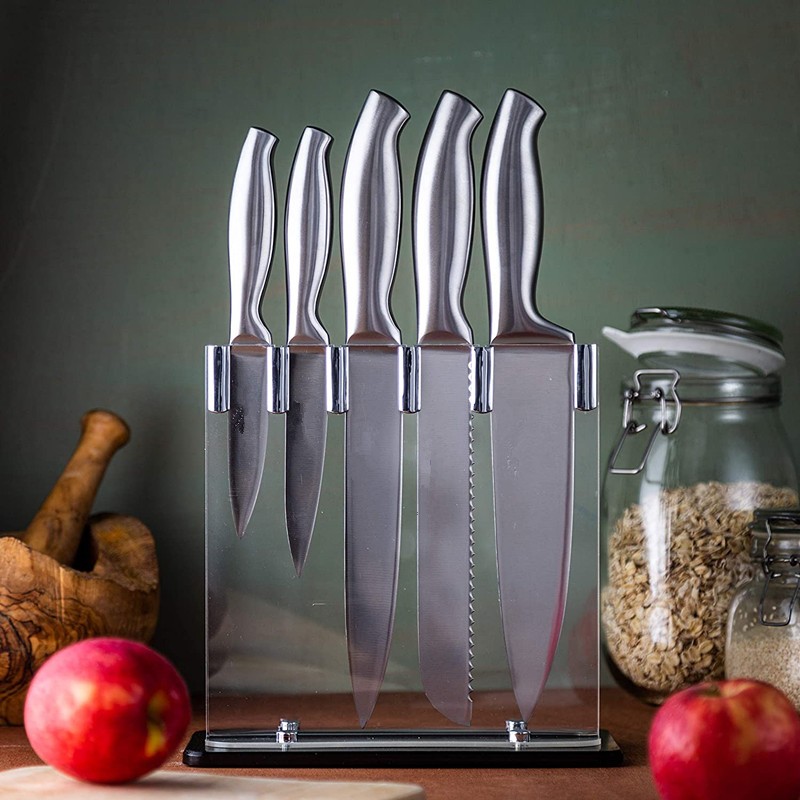6pcs Stainless Steel Kitchen Knives set Revolve Acrylic Block-KC-004图2