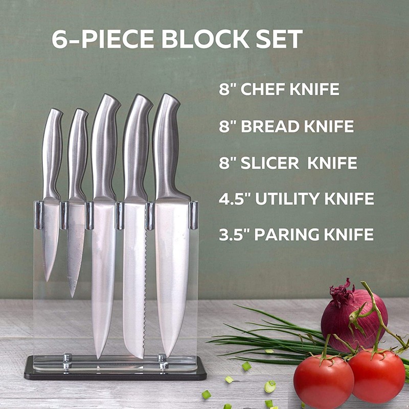 6pcs Stainless Steel Kitchen Knives set Revolve Acrylic Block-KC-004图3