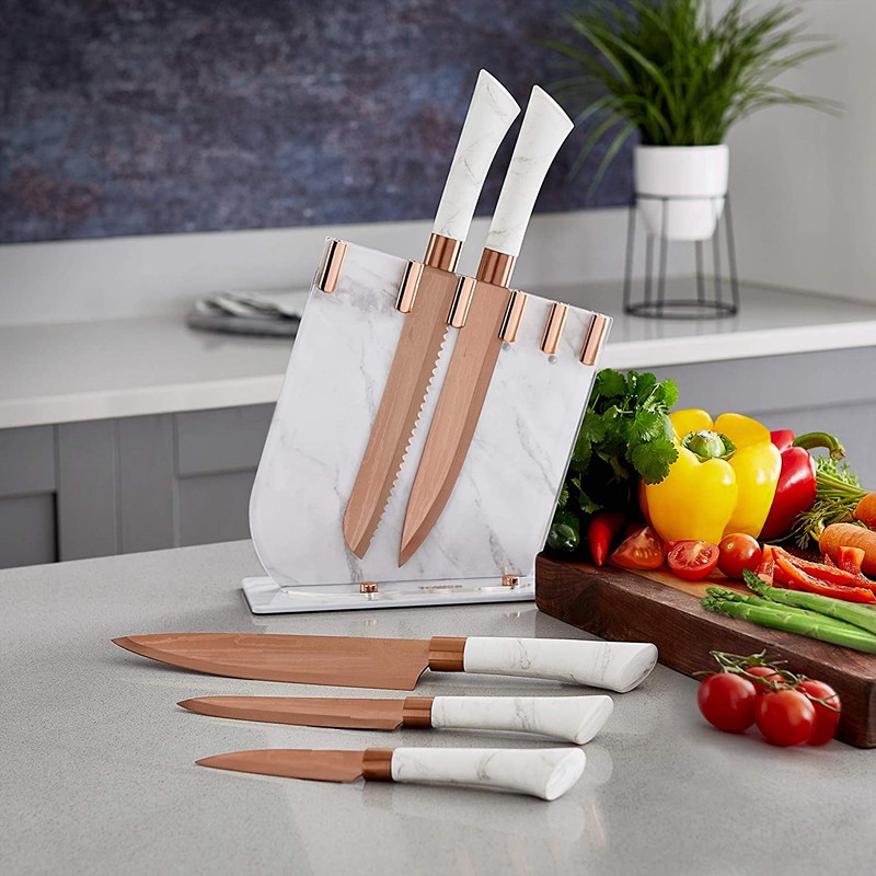 5pcs Rose gold plated kitchen kinfe set stainless steel kitchen knfie set图2