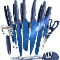 New Magnetic15pcs  Blue coating Stainless Steel  Kitchen Knife Set