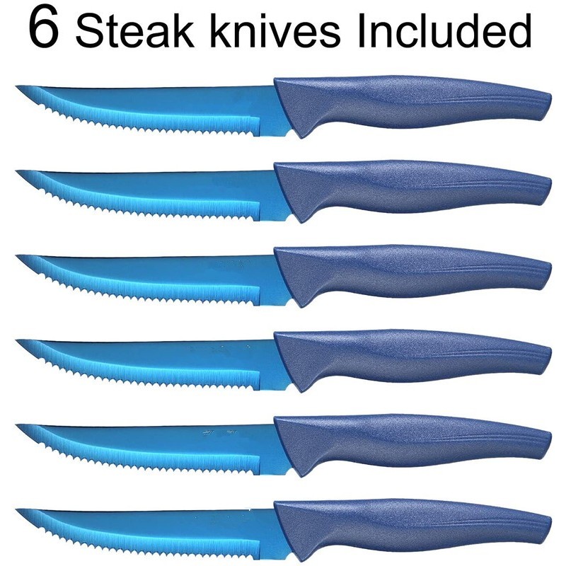 New Magnetic15pcs  Blue coating Stainless Steel  Kitchen Knife Set图3