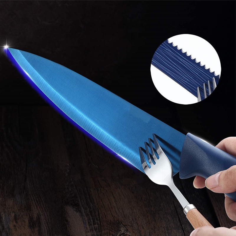 New Magnetic15pcs  Blue coating Stainless Steel  Kitchen Knife Set图4