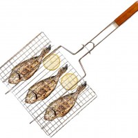 Portable BBQ Grilling Basket Stainless steel with wooden handle