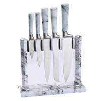 5pcs Marble coating handle kitchen knife with actylic holder set