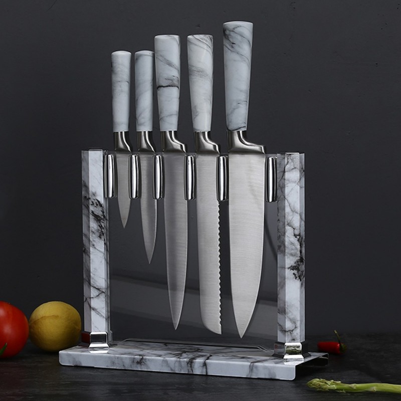 5pcs Marble coating handle kitchen knife with actylic holder set图3