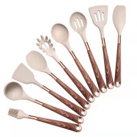 9 piece Nylon kitchen utensil set with wood pattern