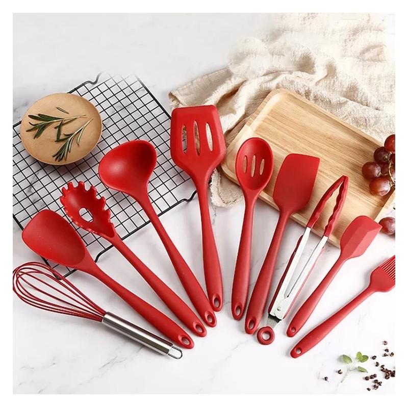 Hot Sale Amazon 10 Piece Silicone Kitchen Accessories Tool Kitchen Utensils Non-stick Cookware Spagh图3