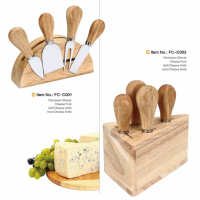 Cheese knife set with wooden block