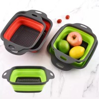 Folding Food Grade Fruit Vegetables Washing Bowl Silicone Food Strainer Silicone Colander