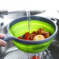 Kitchen Accessories Handle Silicone Plastic Colander Drain Basket Fruit Vegetable Washing Strainer D