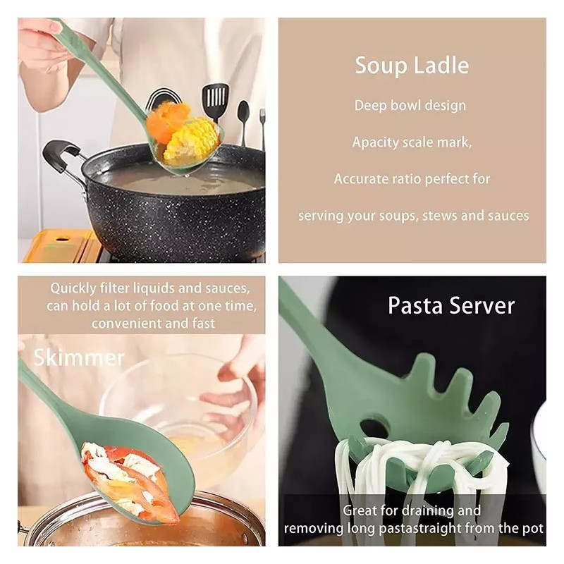 New Heat-resistant Non Stick Scraper Spatula Scoop Skimmer Ladle Cooking Tools 13 Pcs Silicone Kitch图5