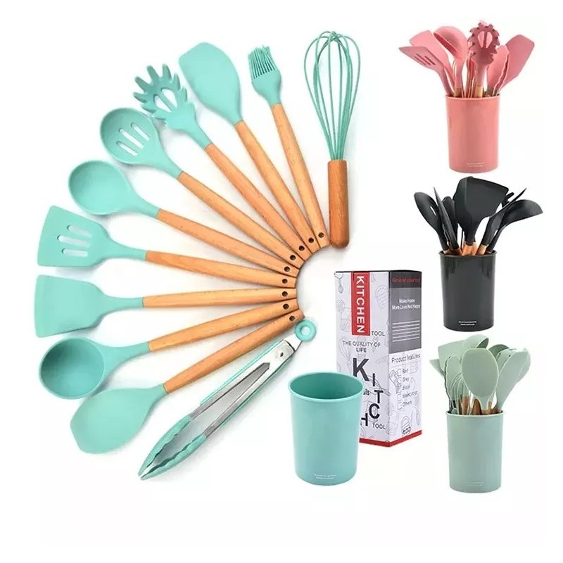 Home Private Label Kitchen Tools Accessories,11 Pcs Sale Green Cooking Silicone Spatula Kitchen Uten图2