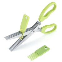 Stainless Steel Kitchen Shears Herb Scissors With 5 Blades and Cover