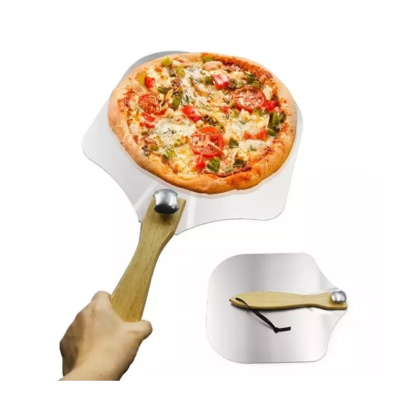 Large Foldable Wood Handle Aluminum Metal Pizza Peel Spatula Pizza Paddle For Baking Homemade Pizza图3
