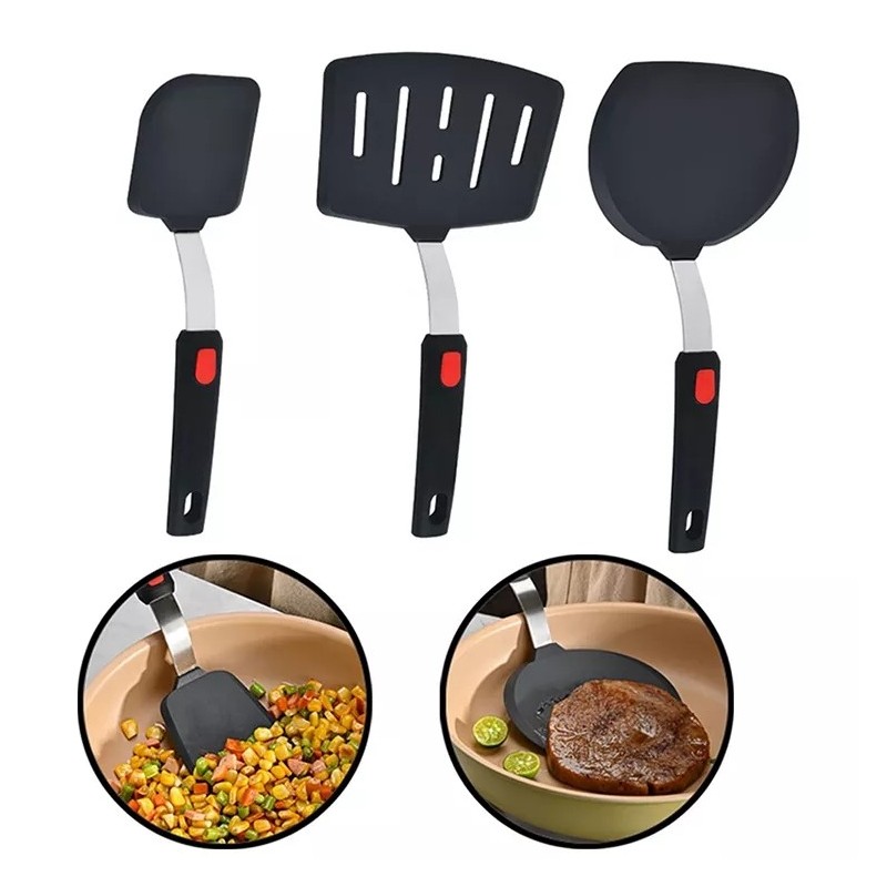Heat Resistant Non Stick Kitchen Utensils Tools For Cooking And Baking Stretch Silicone Turner Spatu图3