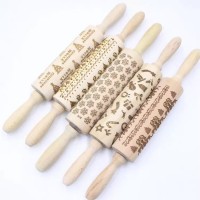 Christmas Print Rolling Pin Laser Engraved Embossed Rolling Pin Animal Biscuit Rolling Pin