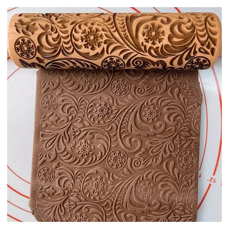 Christmas Print Rolling Pin Laser Engraved Embossed Rolling Pin Animal Biscuit Rolling Pin图5
