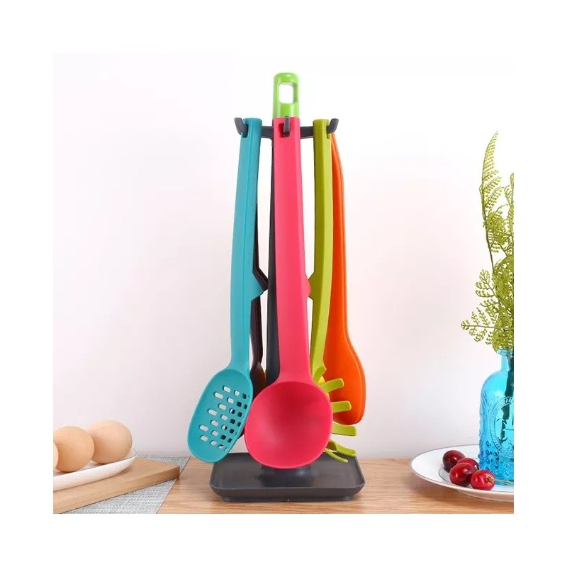 Food Grade New Style Nylon Kitchen Utensil Set Colorful Cooking Tools Straight Handle Combination Ki图2