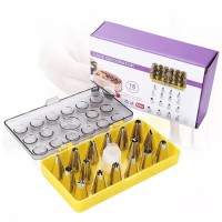 18PCS Stainless Steel Cake Decorating Pastry Icing Tips Nozzles Kit Baking Piping Tools Tip Set