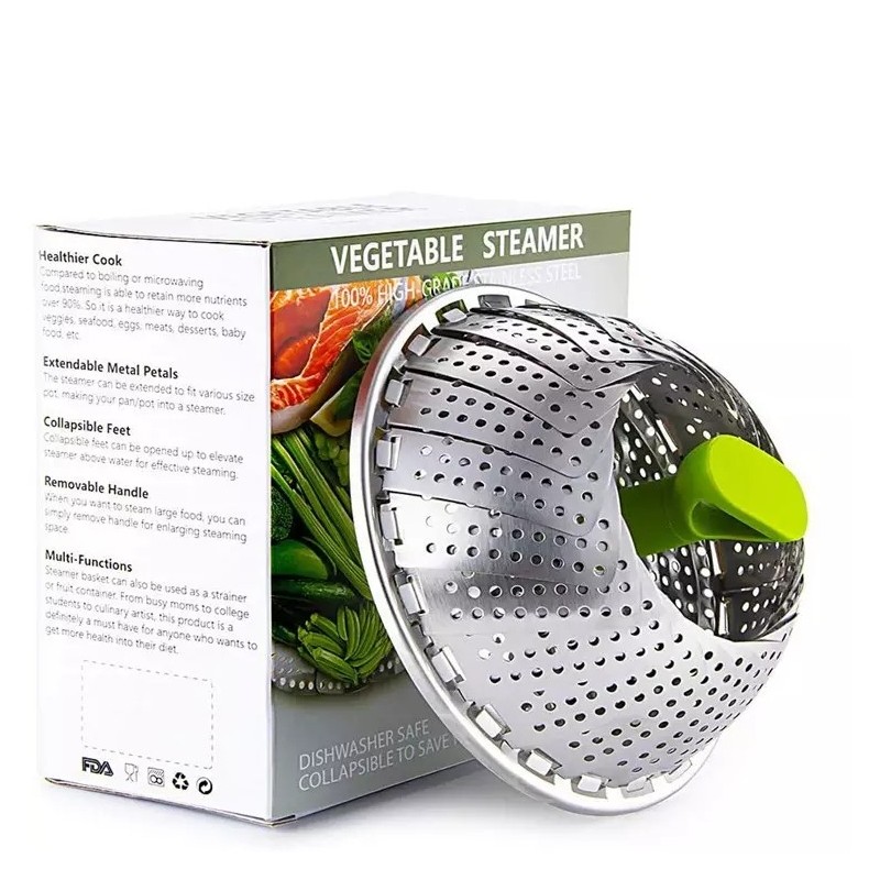 Best Selling Oem Foldable Vegetable Steamer Basket Folding Steamer Large Stainless Steel Steamer图2