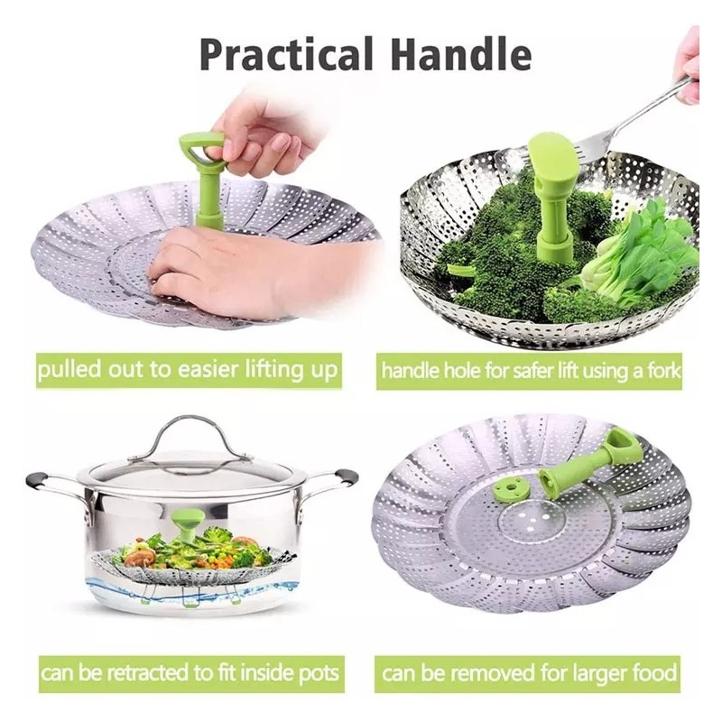 Best Selling Oem Foldable Vegetable Steamer Basket Folding Steamer Large Stainless Steel Steamer图3