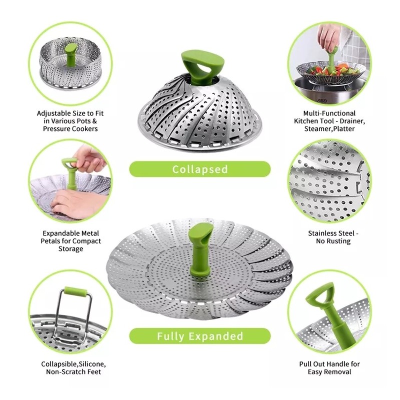Best Selling Oem Foldable Vegetable Steamer Basket Folding Steamer Large Stainless Steel Steamer图4