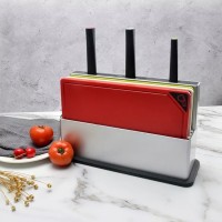 Plastic multifunction large plastic bulk cutting index chopping board set of 3 with knife holder sto