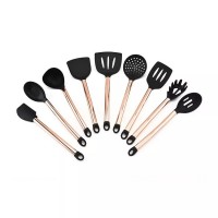 Kitchenware Golden Plated Handle 9 Pieces Non Stick Heat Resistant Silicone Kitchen Utensil Set