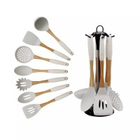 Factory Direct Offer Kitchenware Wooden Handle 7 Pieces Non Stick Silicone Kitchen Utensils Set With