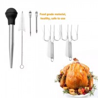 6pcs Silicone Heat-resistant Angled Marinade Injector Turkey Baster With Cleaning Brush turkey meat 