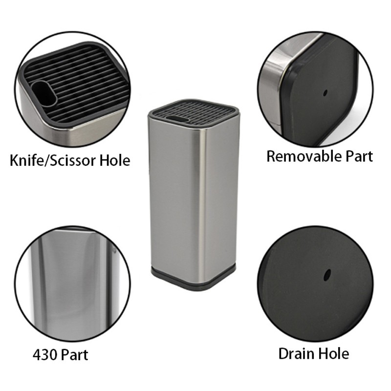 Kitchen Knives Stand Multifunction Stainless Steel Knife Scissor Holder Storage Bucket Knife Block图3