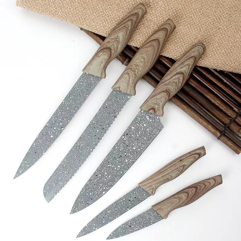 5pc knife set with wooden effect handle图3