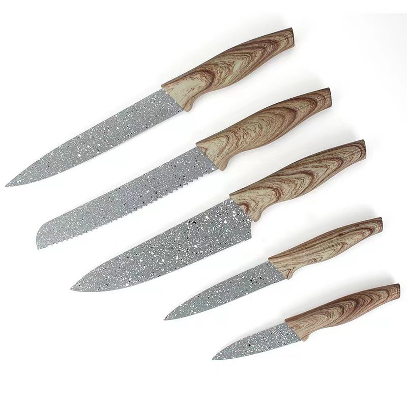 5pc knife set with wooden effect handle图2