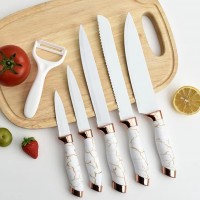 6 pcs non-stick coating knife set with marble pattern handle