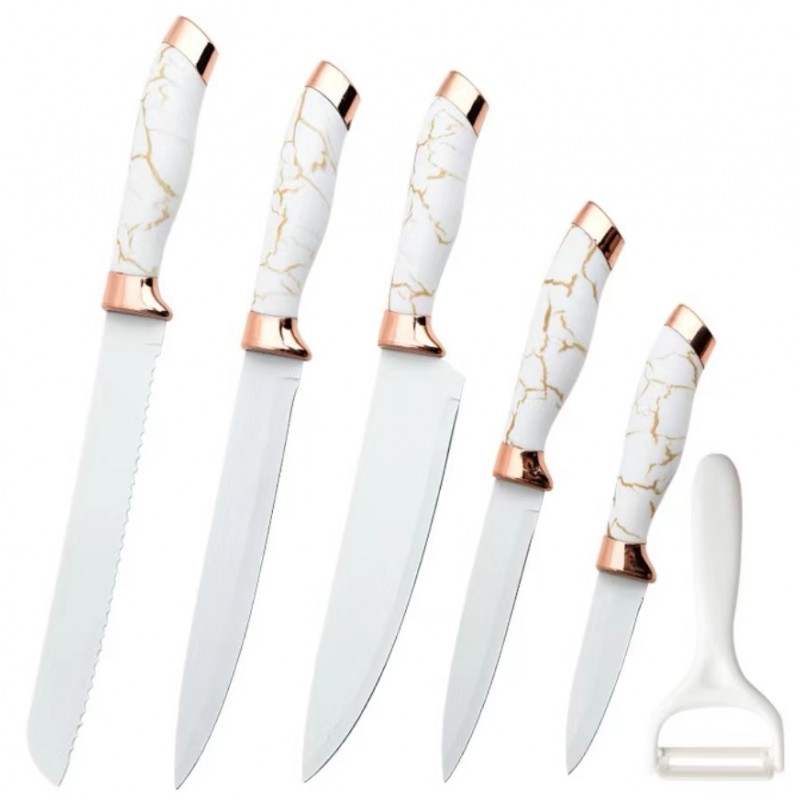 6 pcs non-stick coating knife set with marble pattern handle图2
