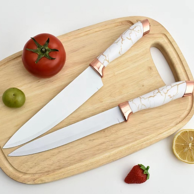 6 pcs non-stick coating knife set with marble pattern handle图3