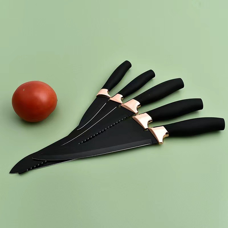 5pc non-stick coating knife set with golden plating handle图2
