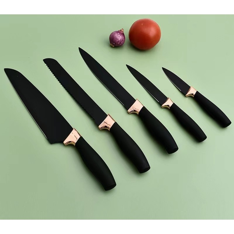 5pc non-stick coating knife set with golden plating handle图3