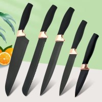 5pc non-stick coating knife set with golden plating handle