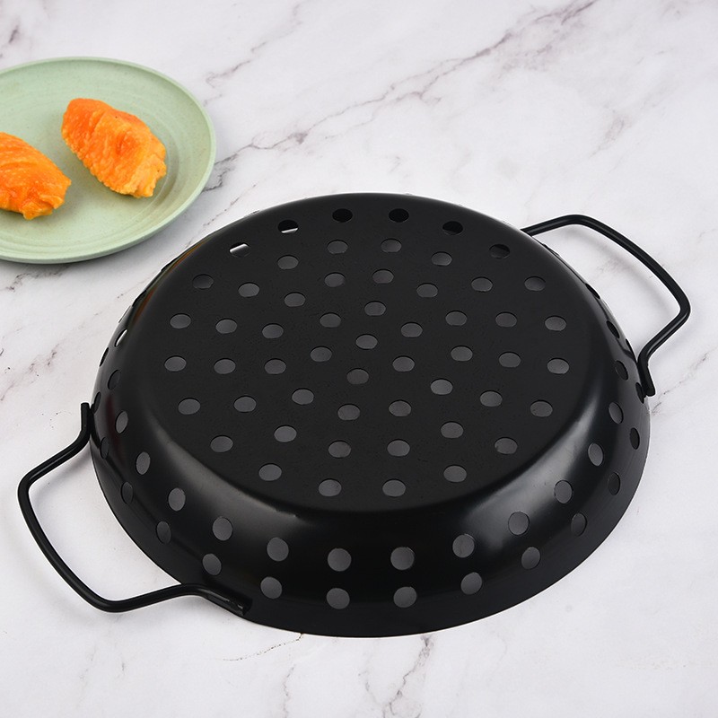 Carbon steel round BBQ grill tray non-stick household multi-purpose vegetable barbecue blue outdoor 图4