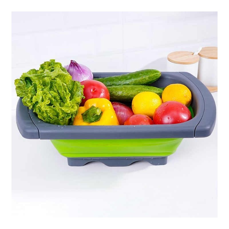 Kitchen Silicone Collapsible Vegetable Tools Strainer Plastic Colander with Extendable Handles图3