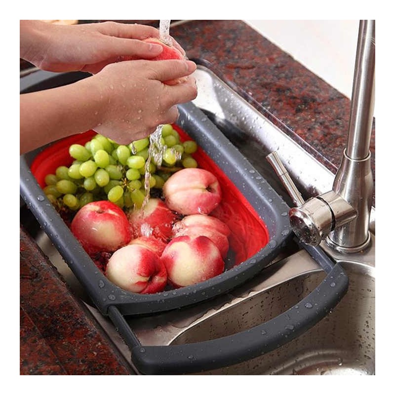 Kitchen Silicone Collapsible Vegetable Tools Strainer Plastic Colander with Extendable Handles图4