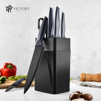 Amazon Hot Selling Stainless Steel Kitchen Bread Chef Knives Set With Knife Holder Black Kitchen Kni